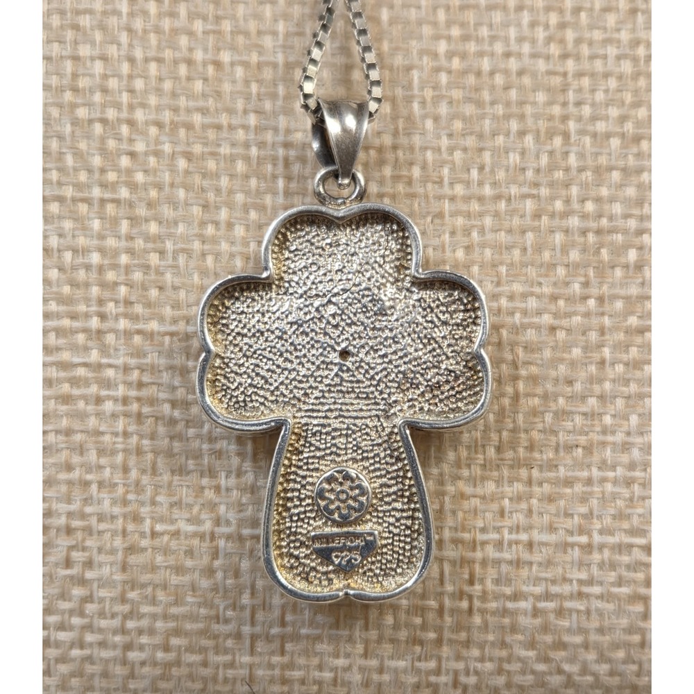 Vintage Millefiori Sterling Silver Cross Pendant 20" Sterling Box Chain Murano - Picture 4 of 7